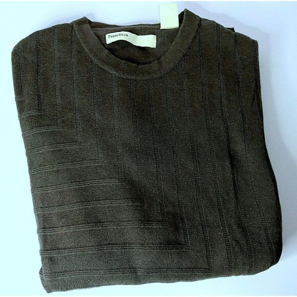 Perry Ellis Mens Tonal Stripe Pullover Tee Top Sz L Crew Neck Long Sleeves - Picture 1 of 4